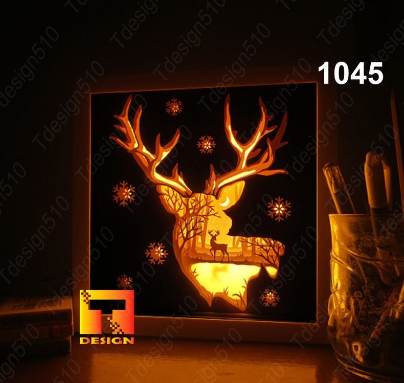 ciervo escena in bosque ligero caja navidad lámpara espíritu lampara ligera 3D print model - Mito3D
