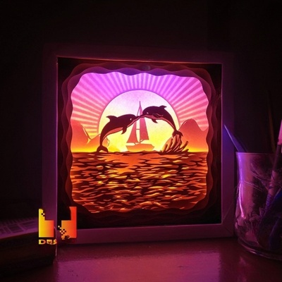 dolphin in love light box lamp lampara lightbox delfin 3d print model - Mito3D