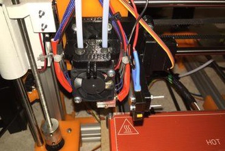 e3d chimera cyclops mount w servo & cooling fan prusa i3 rework x carriage 3d printer parts enhancements z probe 3d print model - Mito3D