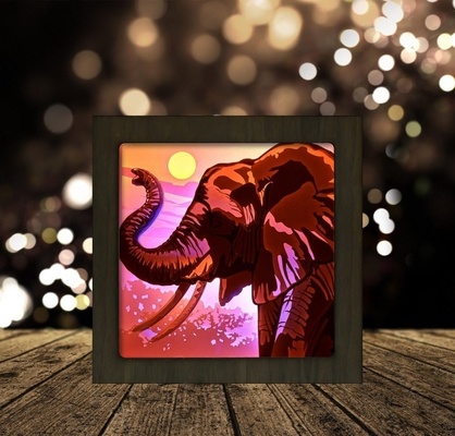 elefante retrato quadrado luz caixa luminária lampara elefantes 3d print model - Mito3D