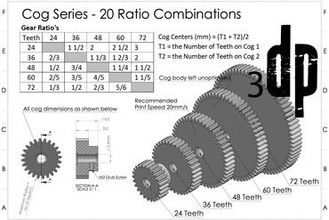 gear cog series - 5 gears 20 ratio combinations maker diy standard parts mechanical rations 3d print model - Mito3D