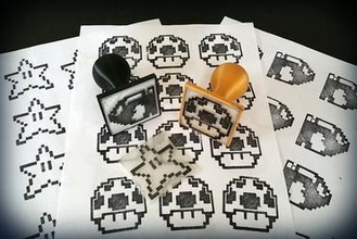 geeky 8bit character rubber stamps art video game scrapbooking 3d print individual & seals craft supplies tools bullet star mushroom rubber-stamp stamp nintendo mario 3d print model - Mito3D