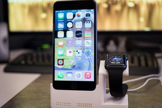 iphone 6 plus - dock w integrated watch charging station other apple smartphone stand docking mobile phone charger 3d print model - Mito3D