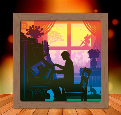 uomo giocando pianoforte lightbox lampada lampara 3d print model - Mito3D