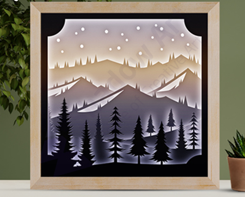 night mountain forest lightbox lamp 3d print model - Mito3D