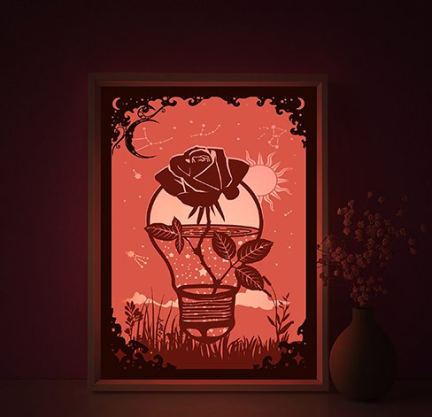 rosa galassia fiore luce scatola lampada fiori lampara lightbox 3D print model - Mito3D