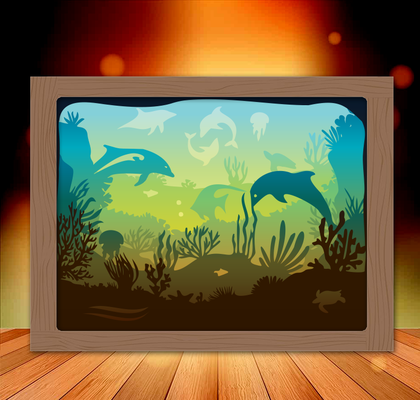 fondo mar delfines caja ligera lámpara delfín lampara 3d print model - Mito3D