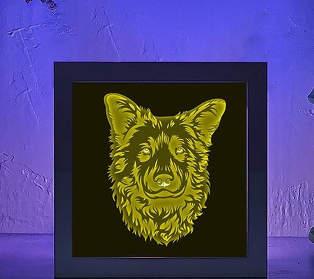 oveja perro cabeza derecho ligero caja lámpara lampara ligera pastor 3d print model - Mito3D
