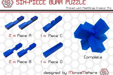 altı parçalı burr bulmaca oyunlar oyun oyuncaklar oyuncak 3D print model - Mito3D