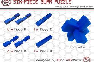 six-piece burr puzzle games game toys toy puzzles 3d print model - Mito3D