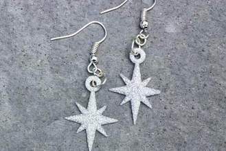 starflake earrings jewelry snowflake starburst stars glitter winter holiday christmas december ornament tree sparkle 3d print model - Mito3D