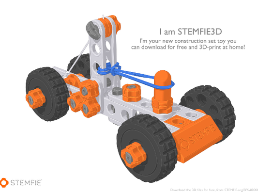 stemfie rubber-band-driven car by stemfie3d zortrax library 3d printing construction set lego meccano mechanical toys playset sps-000001 stemfie3dproject toy 3d print model - Mito3D